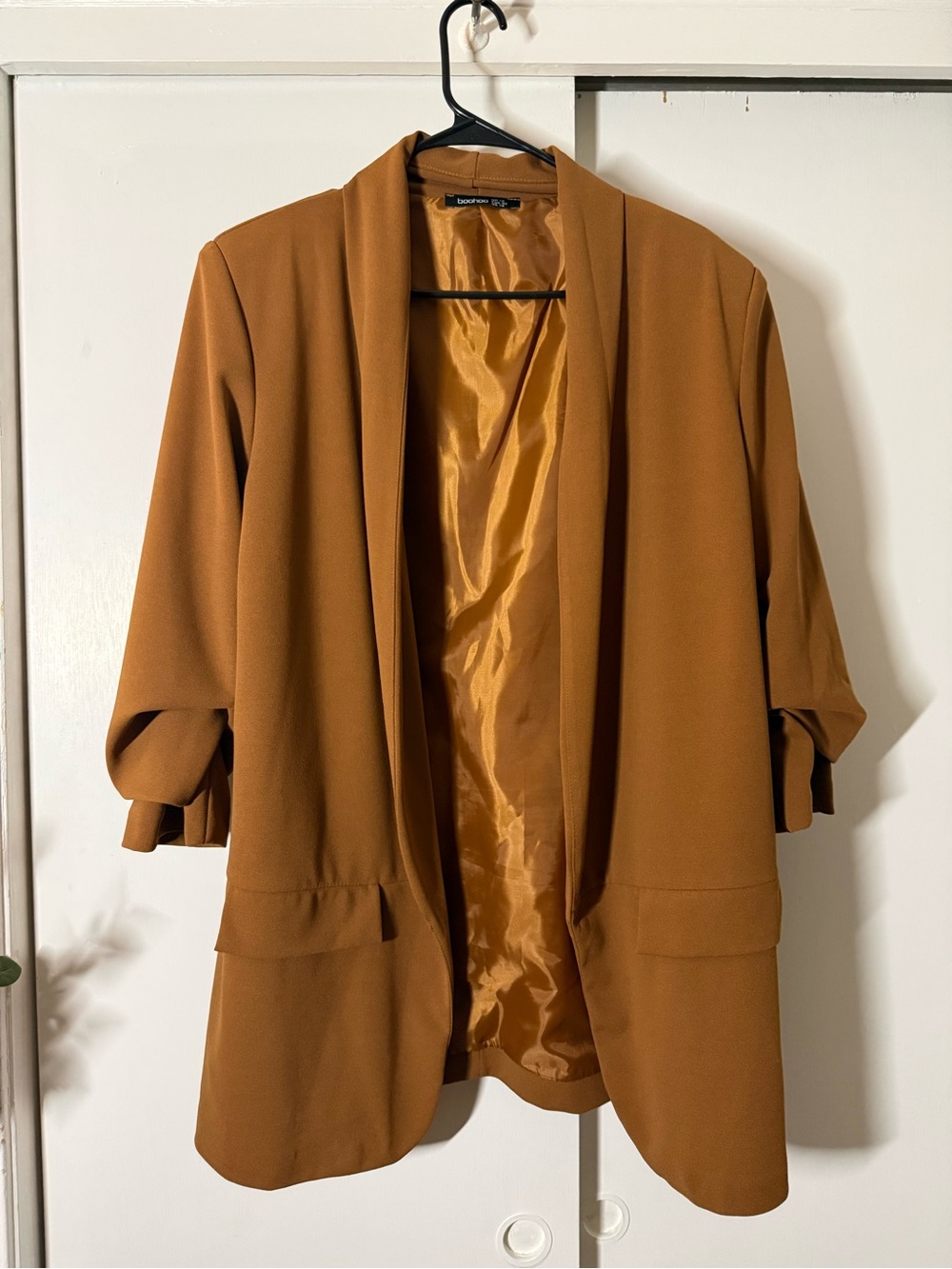 Boohoo Caramel Brown Open-Front Blazer